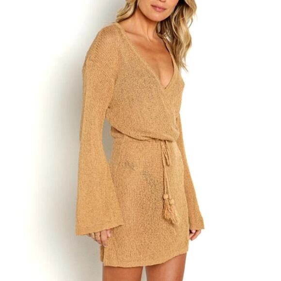 Elegant Tan Wrap Swim Cover-Up - Picture 8 of 8
